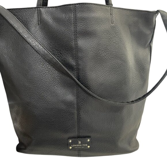 London Fog Laura Large Tote Bag Black Vegan Leather Shoulder Purse - Picture 7 of 11